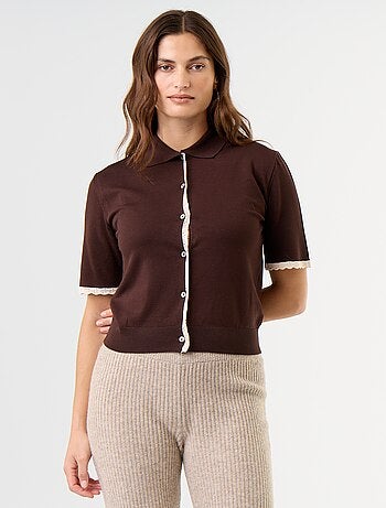 Cardigan in maglia a maniche corte con pizzo
