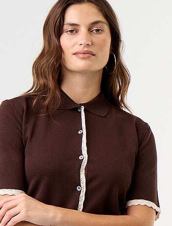 Cardigan in maglia a maniche corte con pizzo