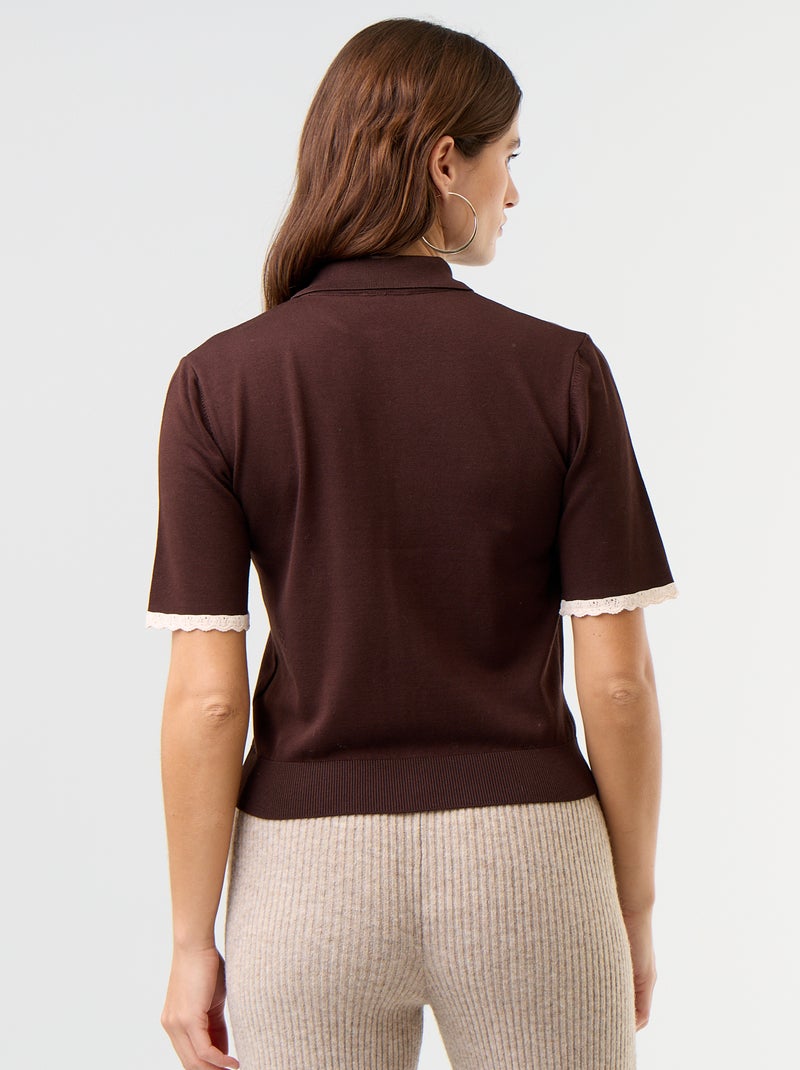 Cardigan in maglia a maniche corte con pizzo Marrone - Kiabi