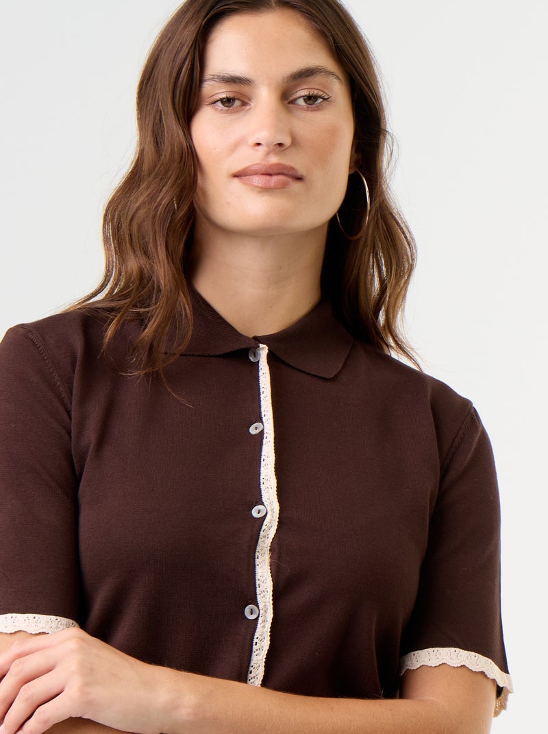 Cardigan in maglia a maniche corte con pizzo Marrone - Kiabi