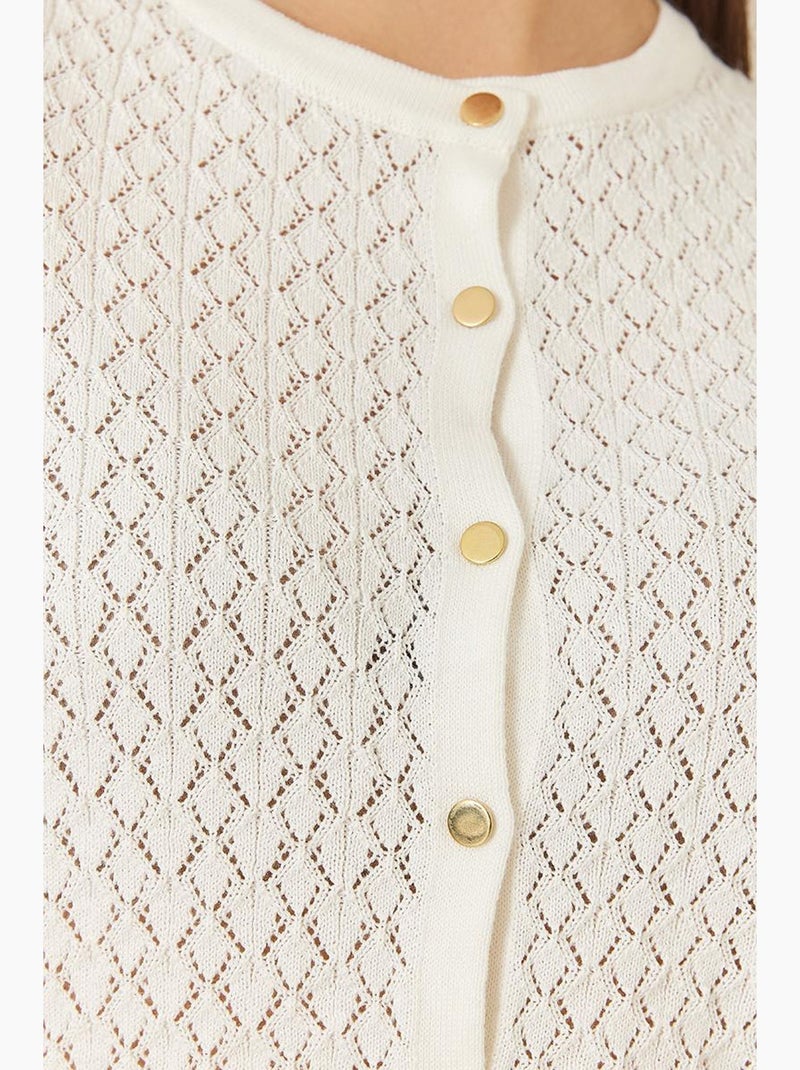 Cardigan in maglia a maniche lunghe con bottoni traforati lucci Bianco - Kiabi