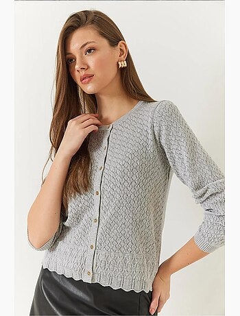 Cardigan in maglia a maniche lunghe con bottoni traforati lucci