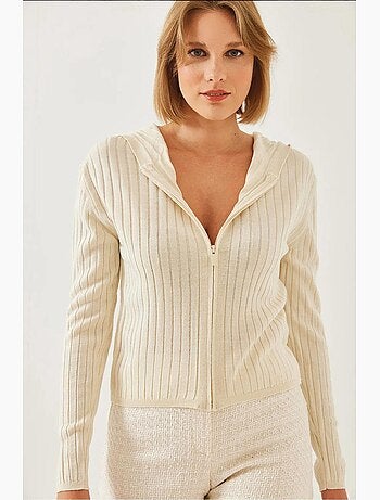 Cardigan in maglia a maniche lunghe con cappuccio e cerniera lucci
