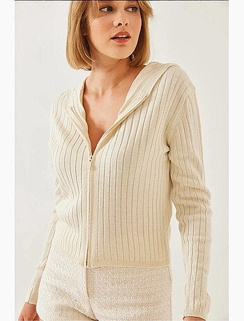 Cardigan in maglia a maniche lunghe con cappuccio e cerniera lucci
