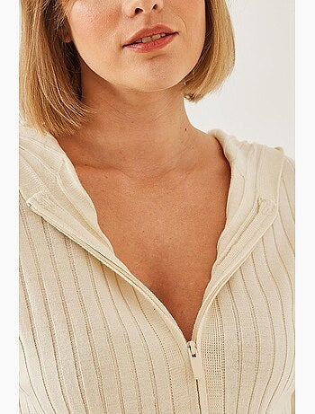 Cardigan in maglia a maniche lunghe con cappuccio e cerniera lucci