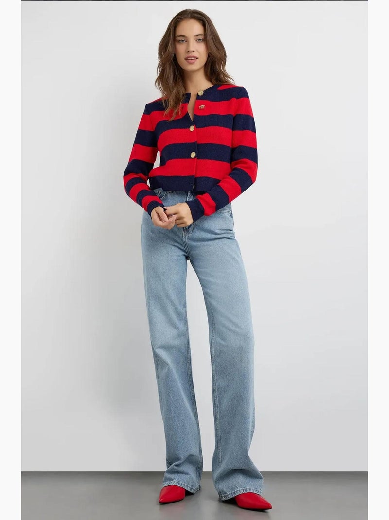 Cardigan in maglia a righe con bottoni hiccup Rosso - Kiabi