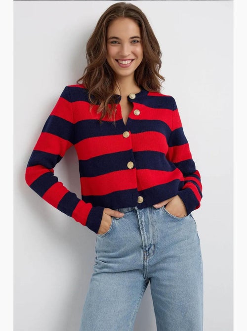 Cardigan in maglia a righe con bottoni hiccup - Kiabi Cardigan in maglia a righe con bottoni hiccup - Kiabi