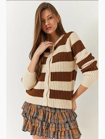 Cardigan in maglia a righe con bottoni lucci
