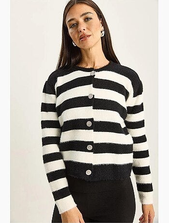 Cardigan in maglia a righe con bottoni lucci