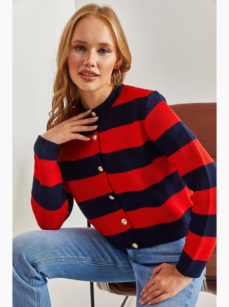 Cardigan in maglia a righe con chiusura a bottoni lucci Rosso - Kiabi