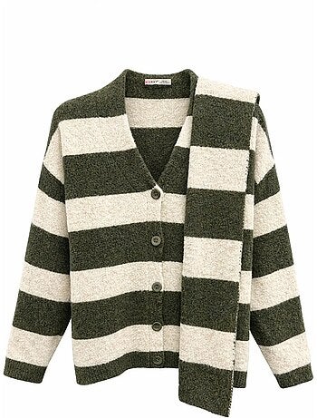 Cardigan in maglia a righe con scollo a v e bottoni sul davanti mixray