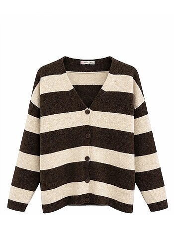 Cardigan in maglia a righe con scollo a v e bottoni sul davanti mixray