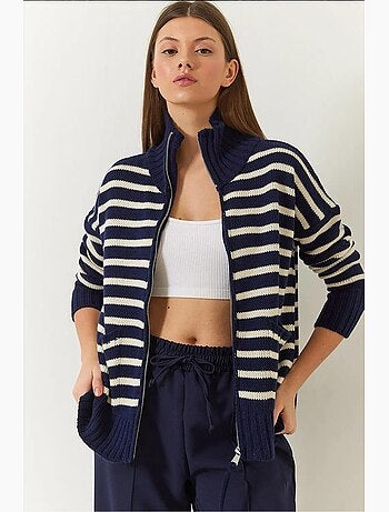 Cardigan in maglia a righe con zip e tasche lucci
