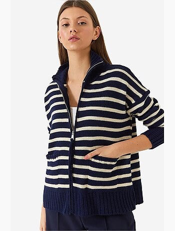 Cardigan in maglia a righe con zip e tasche lucci