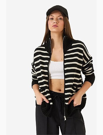 Cardigan in maglia a righe con zip e tasche lucci