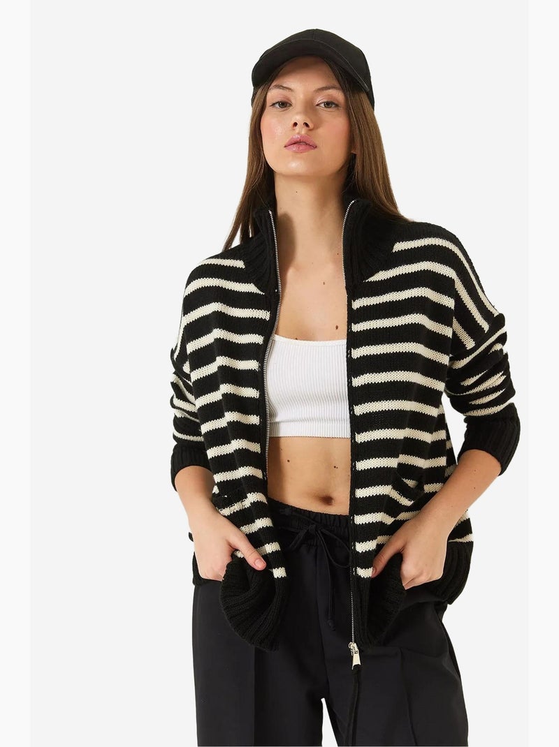 Cardigan in maglia a righe con zip e tasche lucci Multicolore - Kiabi