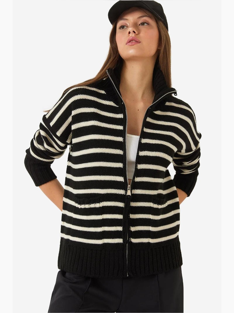 Cardigan in maglia a righe con zip e tasche lucci Multicolore - Kiabi
