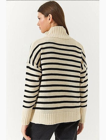Cardigan in maglia a righe con zip e tasche lucci
