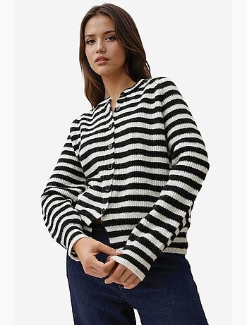Cardigan in maglia a righe soft touch con girocollo hiccup