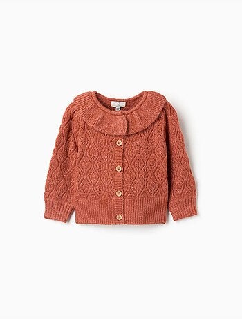 Cardigan in maglia a traforo con colletto arricciato