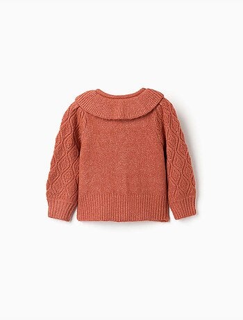 Cardigan in maglia a traforo con colletto arricciato