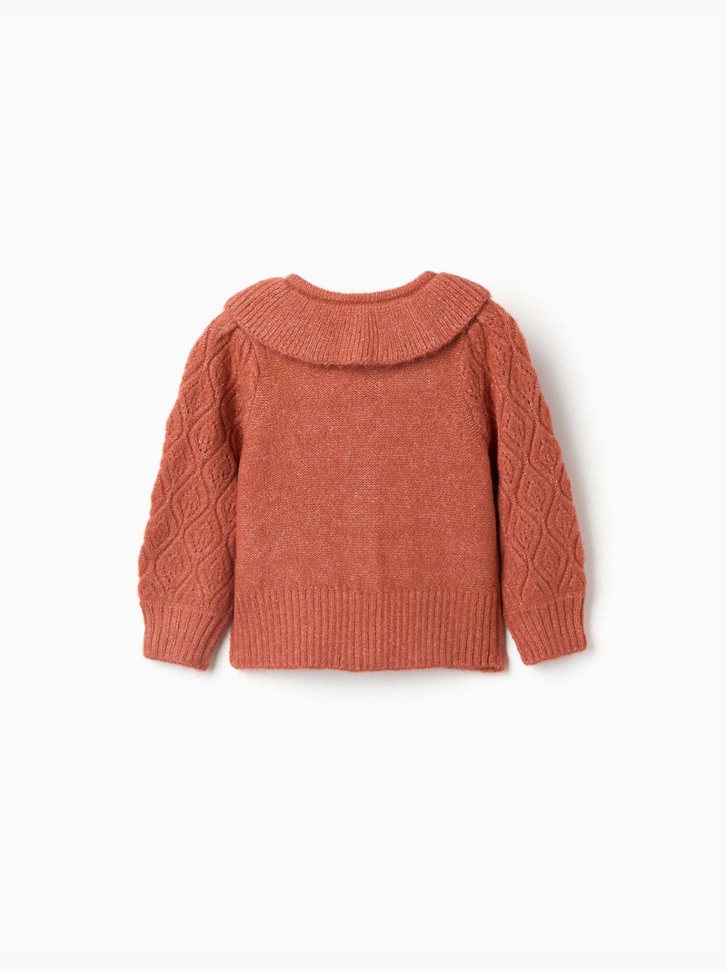 Cardigan in maglia a traforo con colletto arricciato Marrone - Kiabi