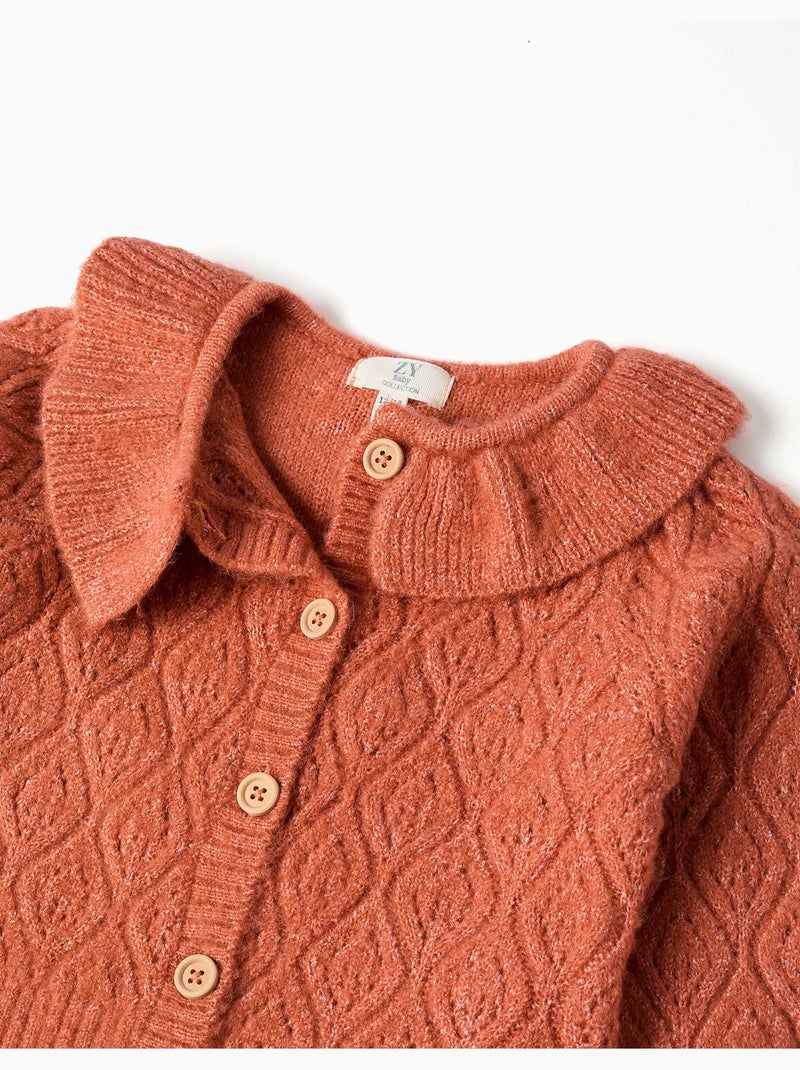 Cardigan in maglia a traforo con colletto arricciato Marrone - Kiabi