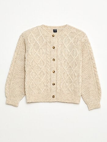 Cardigan in maglia a trecce con apertura abbottonata
