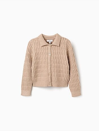 Cardigan in maglia a trecce e a traforo