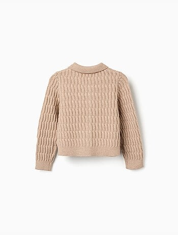 Cardigan in maglia a trecce e a traforo