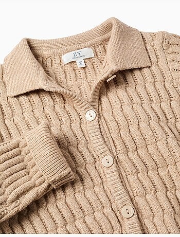 Cardigan in maglia a trecce e a traforo