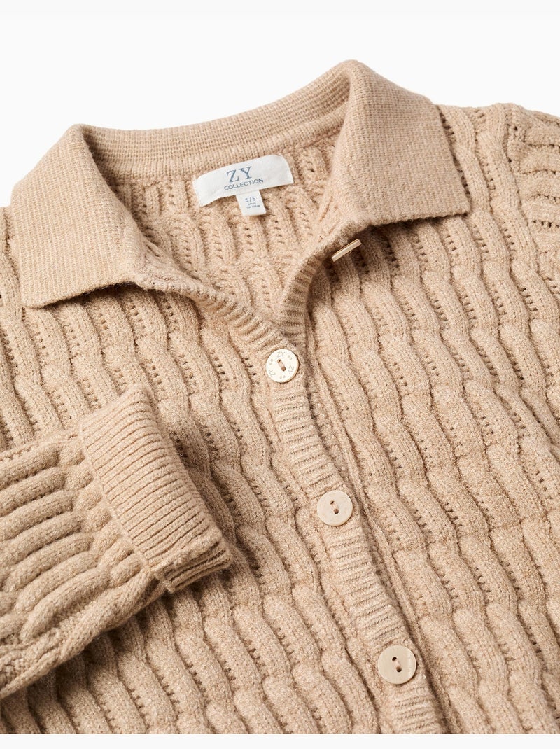 Cardigan in maglia a trecce e a traforo Beige chiaro - Kiabi