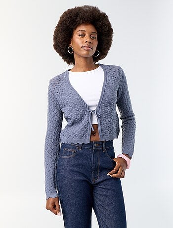 Cardigan in maglia all'uncinetto traforata
