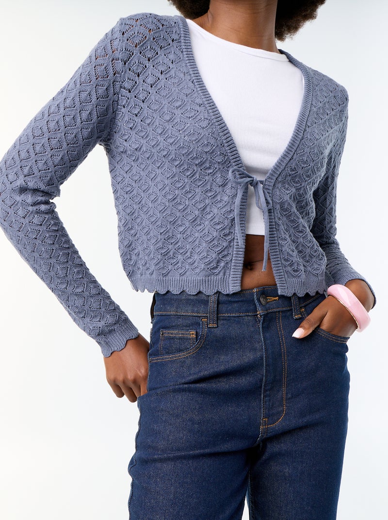 Cardigan in maglia all'uncinetto traforata Grigio - Kiabi