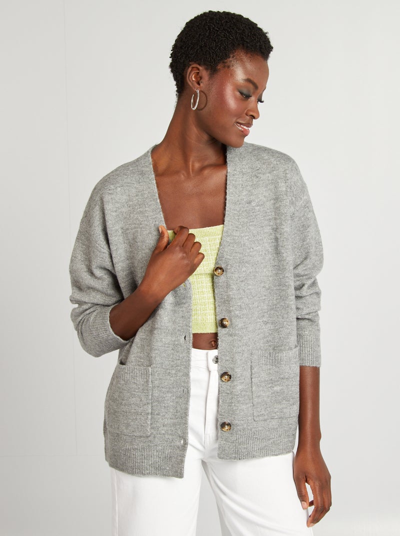 Cardigan in maglia con 2 tasche applicate GRIGIO - Kiabi