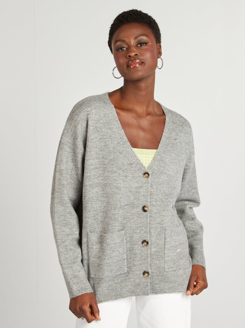 Cardigan in maglia con 2 tasche applicate GRIGIO - Kiabi