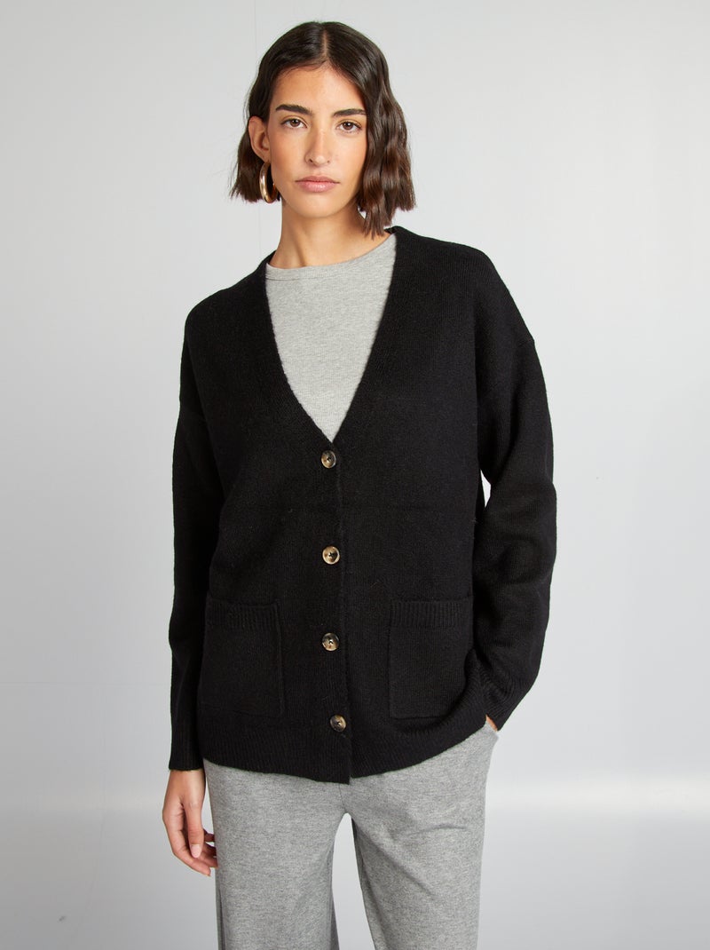 Cardigan in maglia con 2 tasche applicate nero - Kiabi