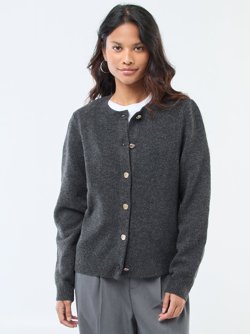 Cardigan in maglia con bottoni dorati Grigio - Kiabi