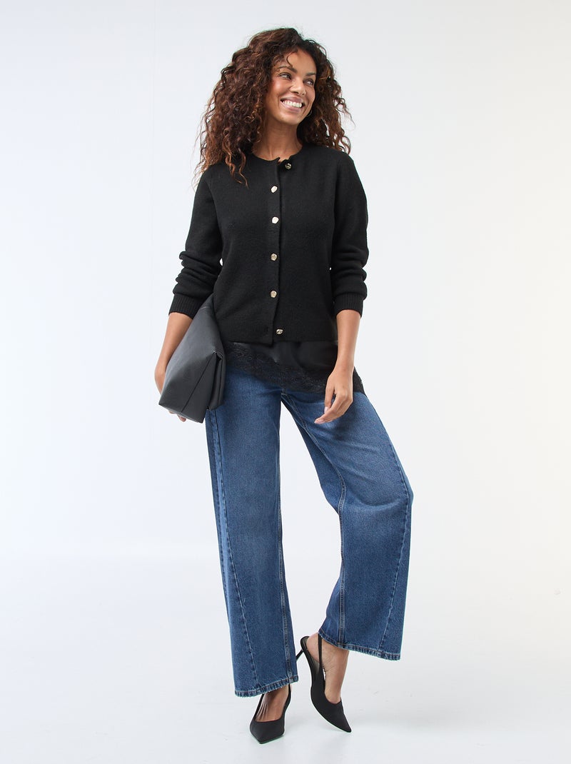 Cardigan in maglia con bottoni dorati Nero - Kiabi