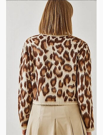 Cardigan in maglia con bottoni e motivo leopardato lucci