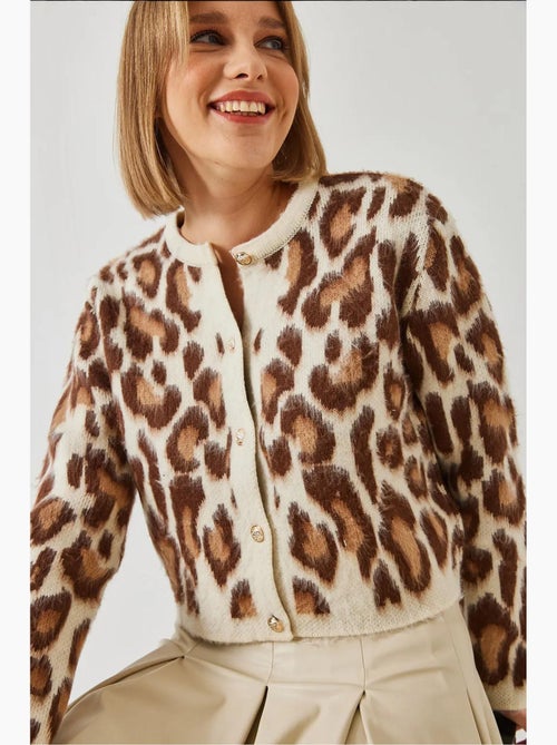 Cardigan in maglia con bottoni e motivo leopardato lucci - Kiabi Cardigan in maglia con bottoni e motivo leopardato lucci - Kiabi