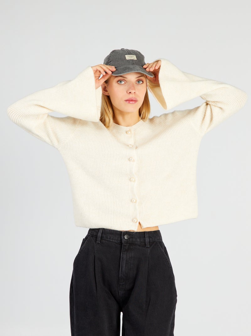 Cardigan in maglia con bottoni fantasia BIANCO - Kiabi