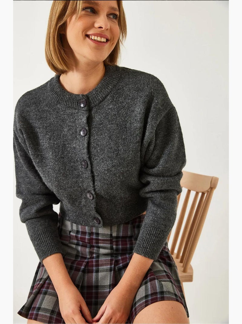 Cardigan in maglia con bottoni lucci Grigio scuro - Kiabi
