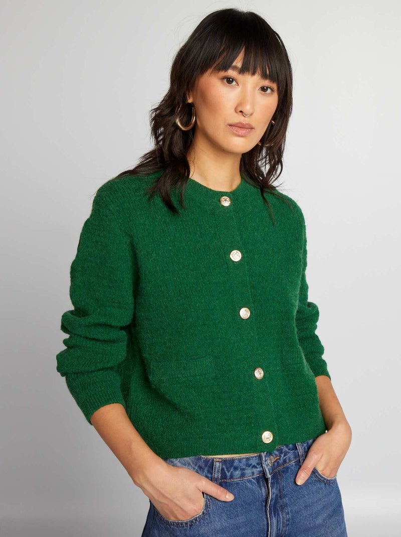 Cardigan in maglia con bottoni Verde - Kiabi