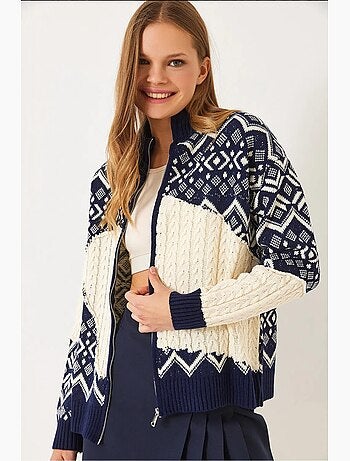 Cardigan in maglia con cerniera jacquard lucci