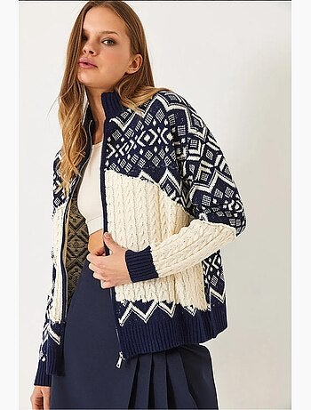 Cardigan in maglia con cerniera jacquard lucci