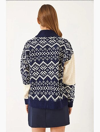 Cardigan in maglia con cerniera jacquard lucci