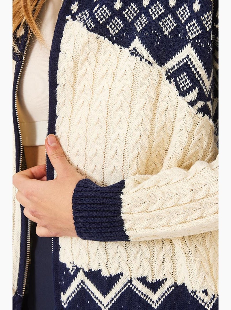 Cardigan in maglia con cerniera jacquard lucci Blu marino - Kiabi