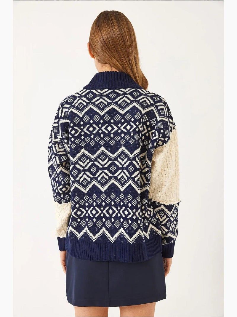 Cardigan in maglia con cerniera jacquard lucci Blu marino - Kiabi
