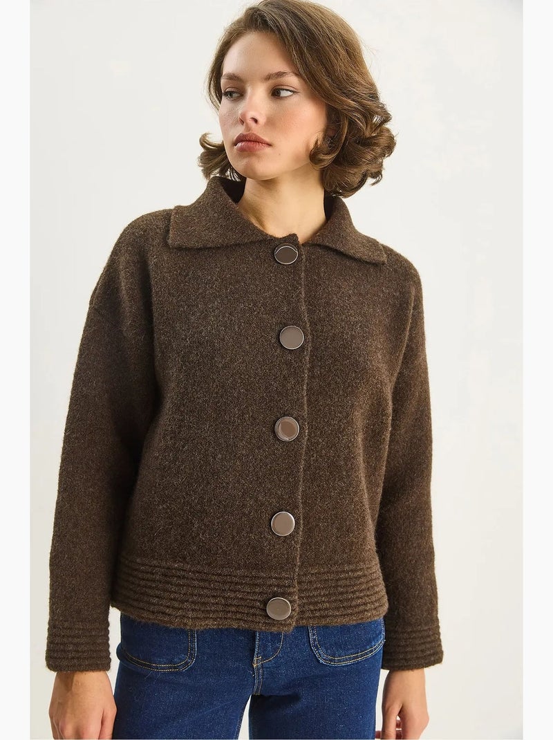 Cardigan in maglia con chiusura a bottoni lucci Marrone scuro - Kiabi